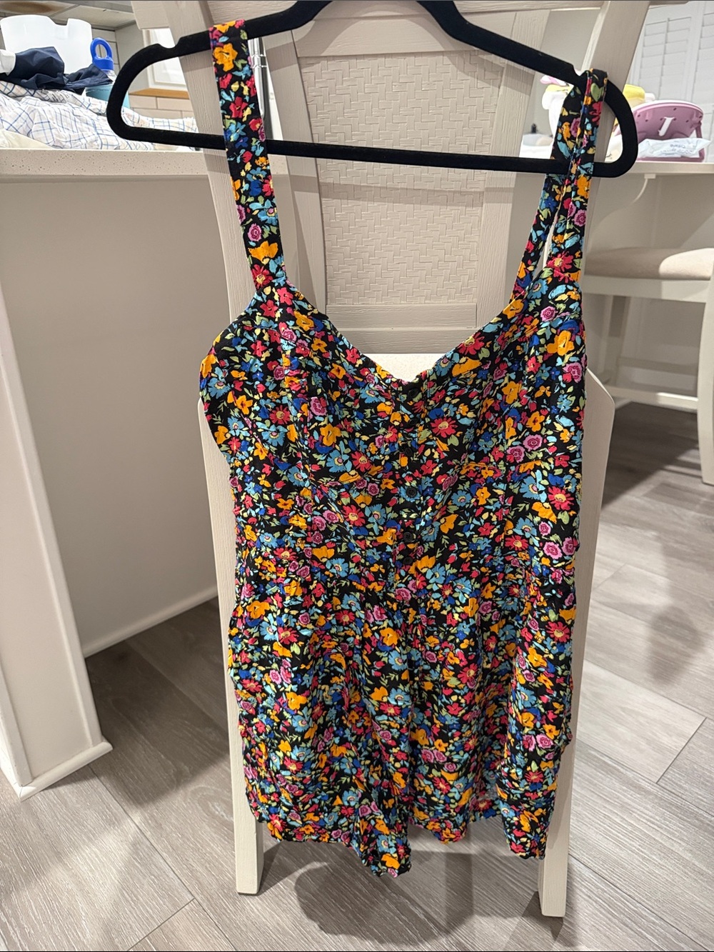 wild fable Black Floral Printed Shorts Romper with Multicolor Flowers